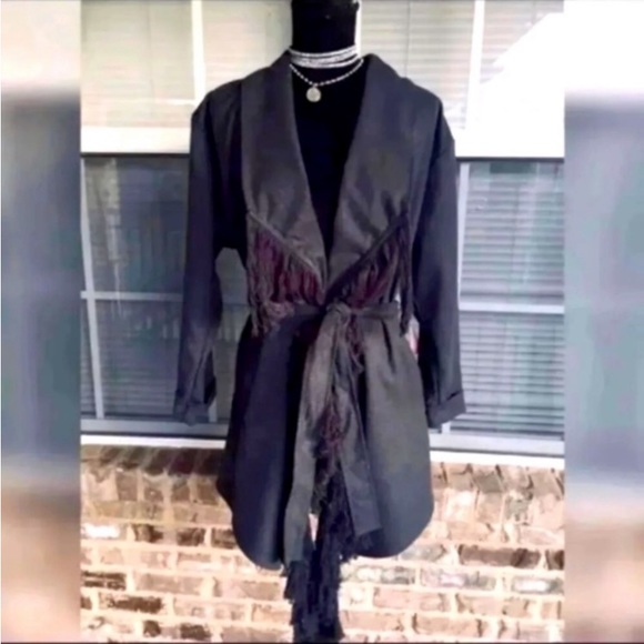 NEW FRINGE BELTED COAT WITH POCKETS - Picture 2 of 11